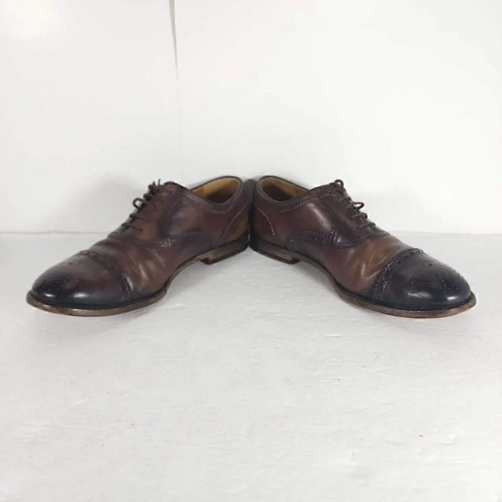 GUCCI Men's US7,5 Leather Brown Cap Toe Wingtip derby Oxfords Dress Shoes Italy